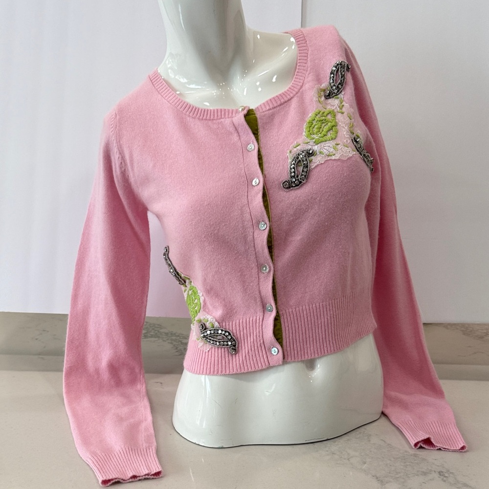 SPY Pink Cardigan with Embroidered Accents